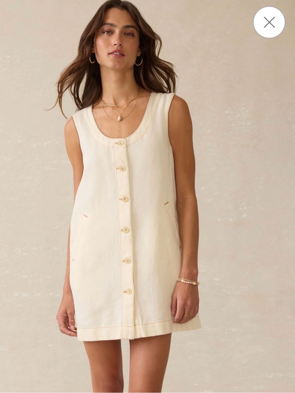 Faherty Cream Linen-Denim Malibu Mini Dress